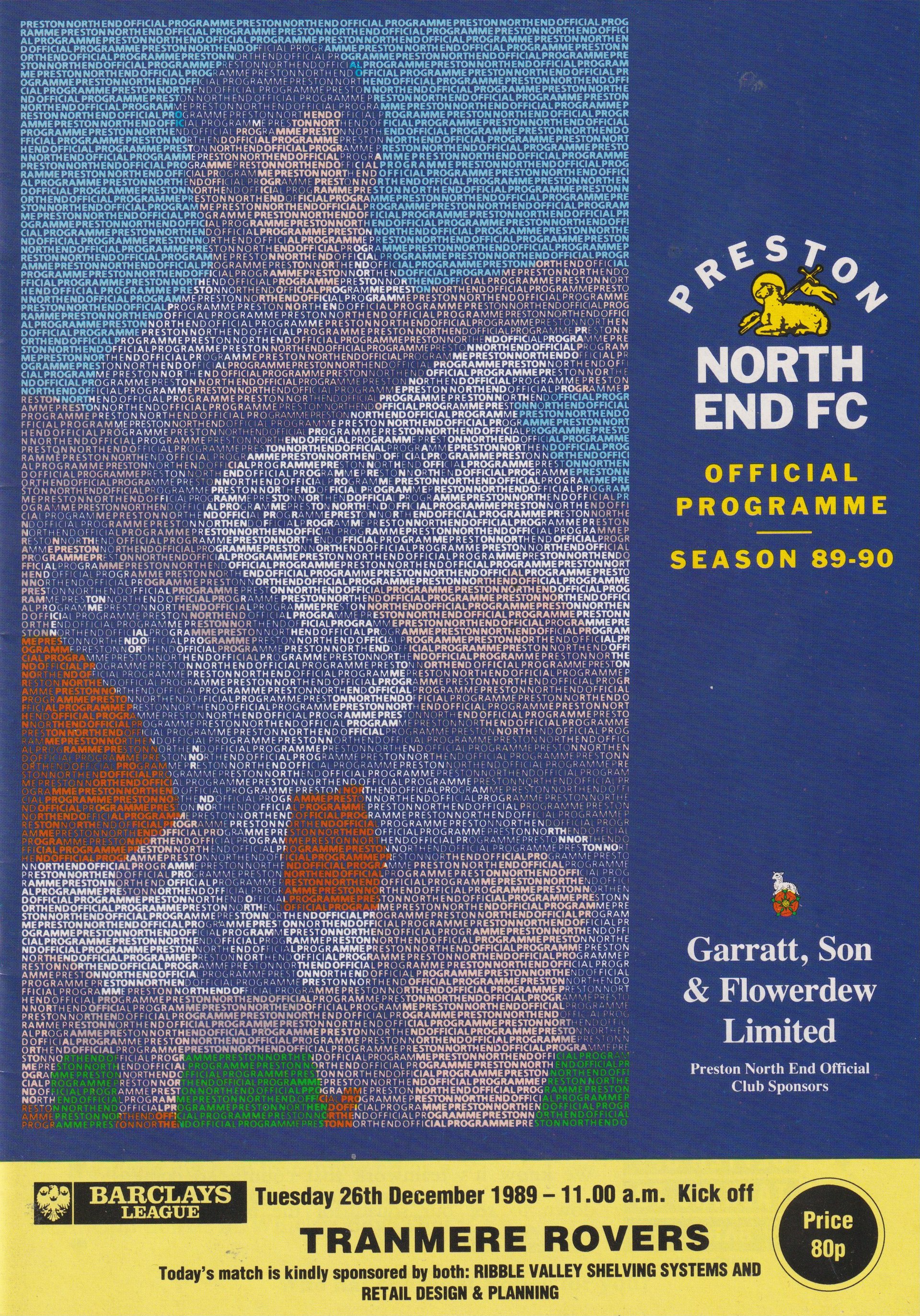 Preston North End v Tranmere Rovers match programme